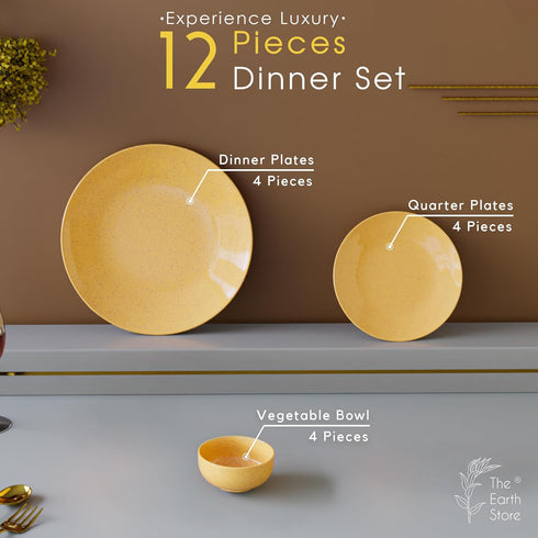 Mustard Marble Ceramic Dinner Set 12 Piece for Family of 4